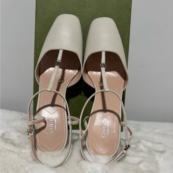 NEW Gucci Heels WOMEN'S PETITE GG SLINGBACK PUMPS Sz 41/US11 White Strap - Picture 5 of 6
